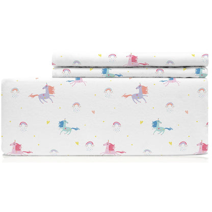 Johnson Home 160 GSM Heavy Weight Flannel Sheet Set – Queen Size, Multi Color Unicorn 01 Cozy Bedding Sheets