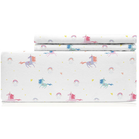Johnson Home 160 GSM Heavy Weight Flannel Sheet Set Multi Color Unicorn 01 (Queen)
