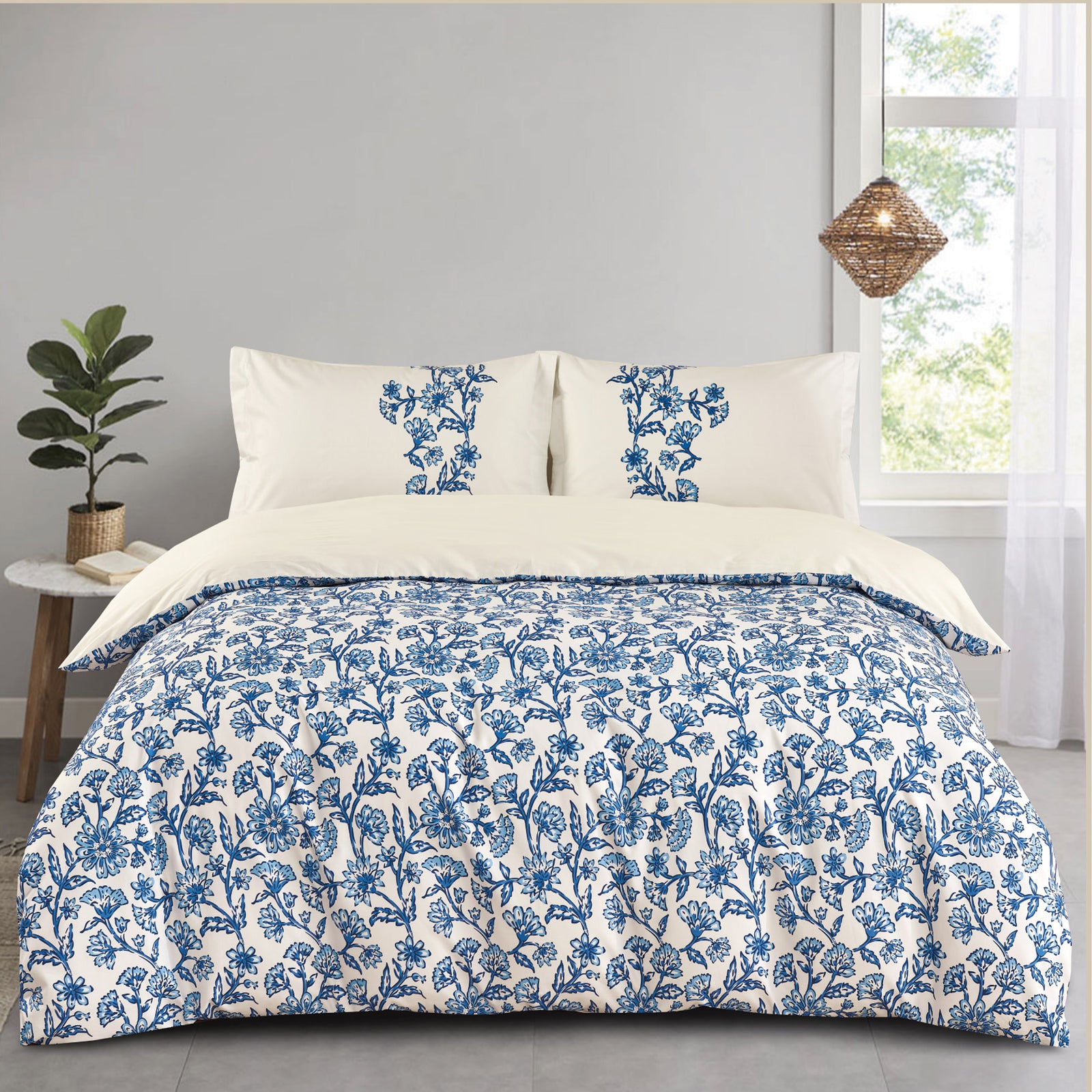 Home 5 Piece Comforter Set 200TC Cotton Includes Shams and Decorative Cushions