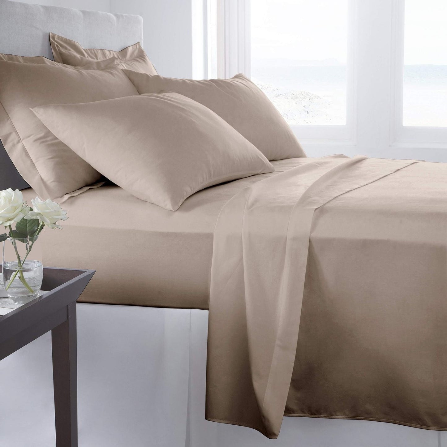 Parure de draps en coton 500 fils Johnson Home, couleur taupe (Grand lit)