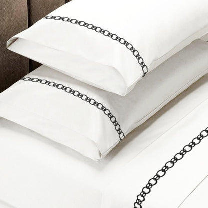Johnson Home 300 Thread Count Egyptian Cotton Sheet Set – Soft Bedding Sheets with Embroidery Details
