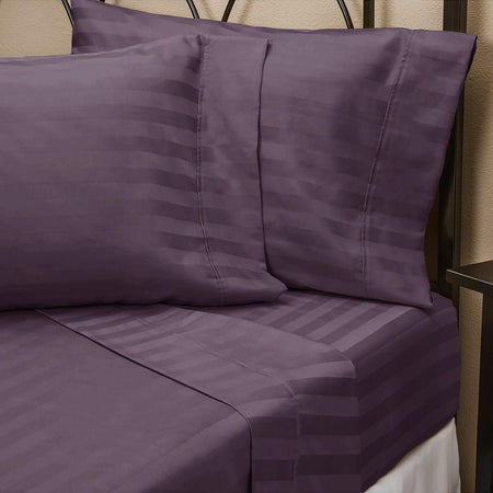 Johnson Home Queen Pillowcase in Deep Purple with 400 Thread Count Egyptian Cotton and Damask Stripe Design