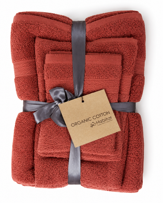 Habitat LHC 3-Piece Towel Set – 650 GSM Organic Cotton, Face Towel, Hand Towel & Bath Towel, Taupe Solid Color