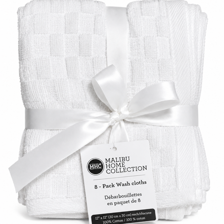 MHC 8-Piece Face Towel Set – 100% Cotton, 550 GSM, 13" x 13", White Solid Washcloths
