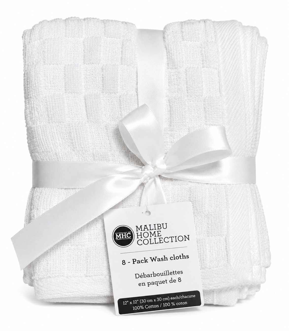 MHC 8-Piece Face Towel Set – 100% Cotton, 550 GSM, 13" x 13", White Solid Washcloths