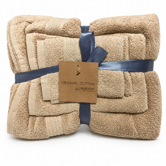 Habitat LHC 3-Piece Towel Set – 650 GSM Organic Cotton, Face Towel, Hand Towel & Bath Towel, Taupe Solid Color