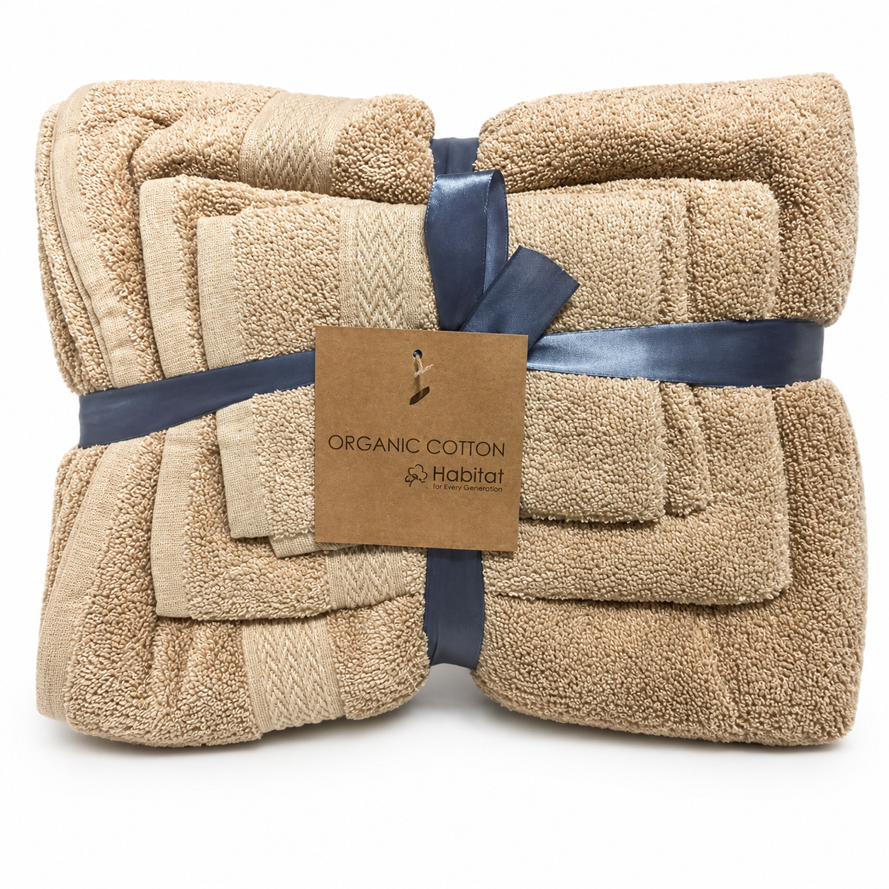 Habitat LHC 3-Piece Towel Set – 650 GSM Organic Cotton, Face Towel, Hand Towel & Bath Towel, Taupe Solid Color