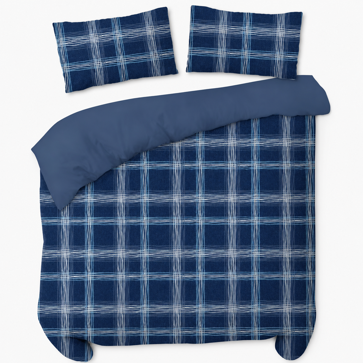 MHC Denim Blue Plaid King Comforter Set – 3 Piece, 85 GSM Polyester Cover with 240 GSM Fill