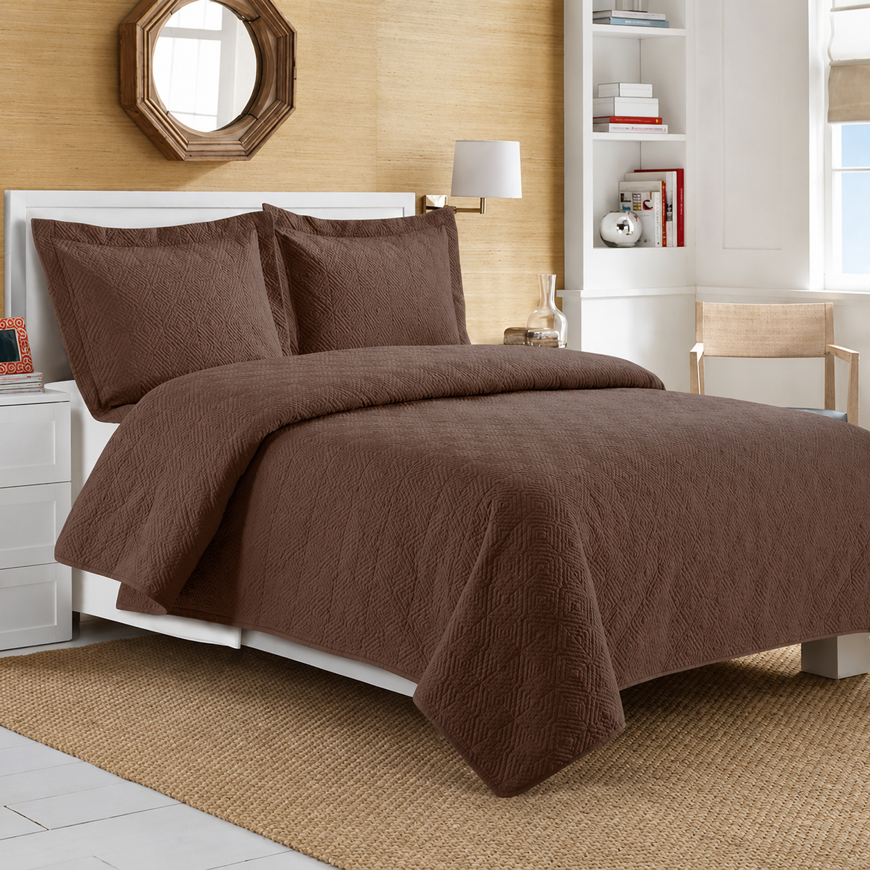 Ensemble de courtepointes en coton persan hexagonal ivoire 