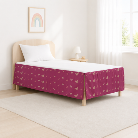 ML Home Kids Twin Bed Skirt – 132 TC Poly-Cotton, Pink Butterfly Printed Bed Skirt