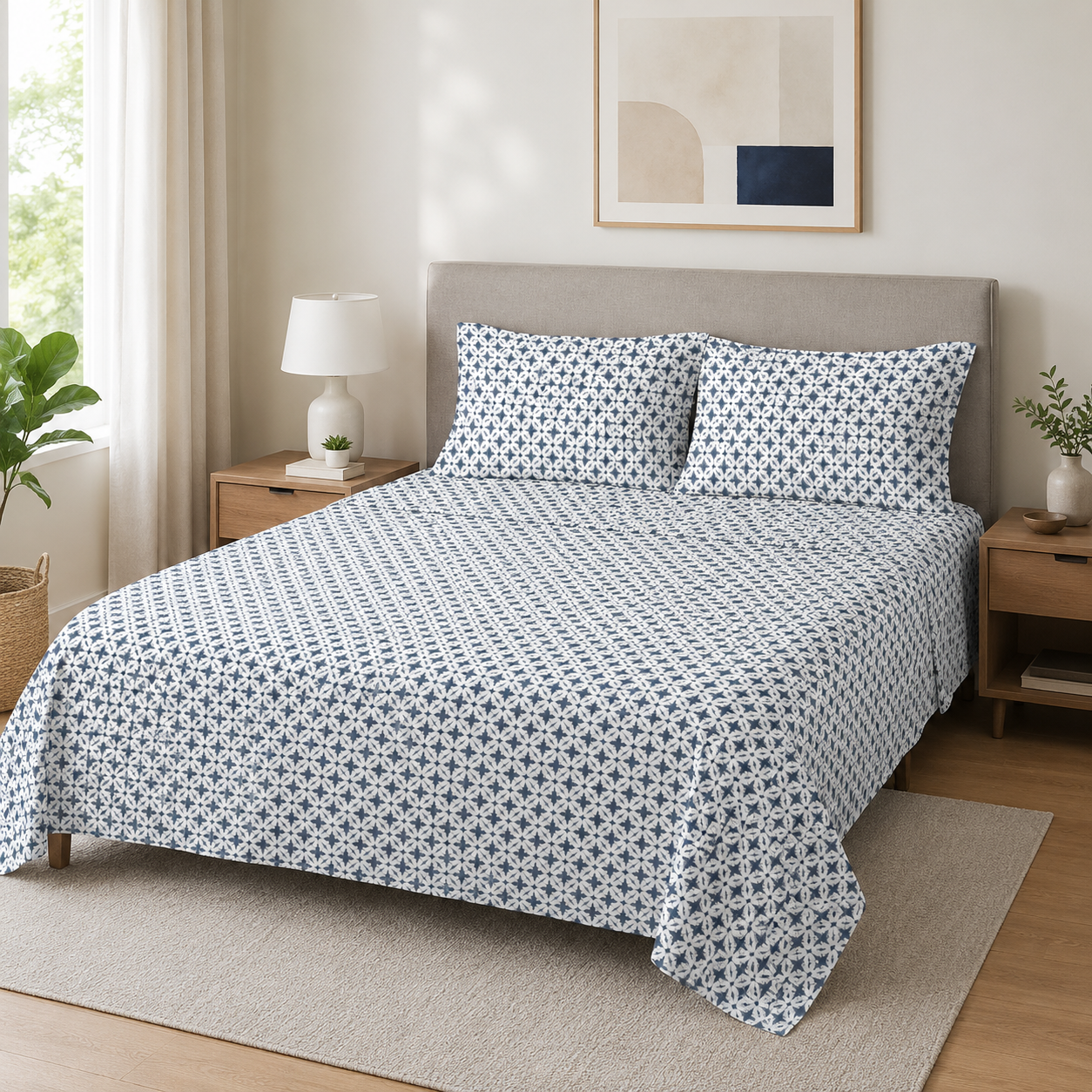 Johnson Home 200 Thread Count Organic Cotton Sheet Set – Indigo Tie Dye Soft & Breathable Bedding Sheets