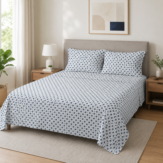 Johnson Home 200 Thread Count Organic Cotton Sheet Set – Indigo Tie Dye Soft & Breathable Bedding Sheets