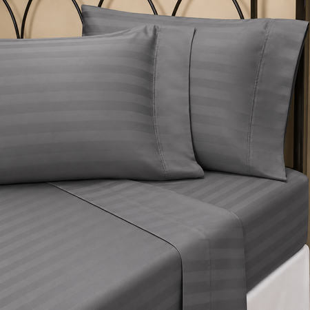 Johnson Home Parure de draps en coton 400 fils au pouce carré, rayures damassées