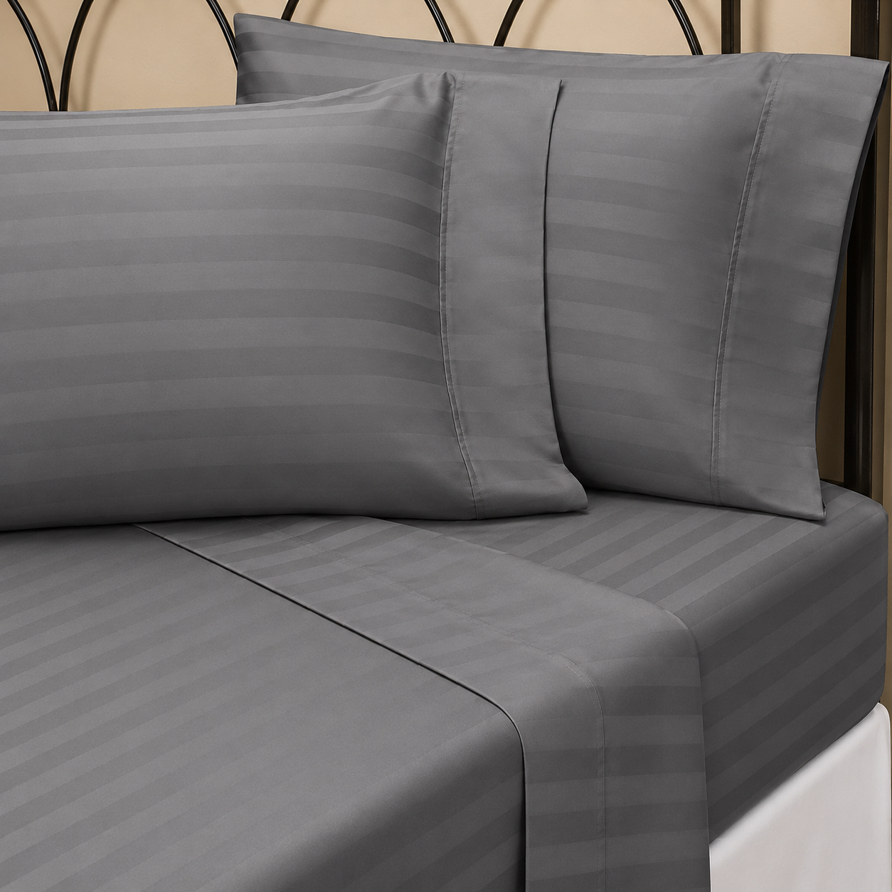 Johnson Home Parure de draps en coton 400 fils au pouce carré, rayures damassées