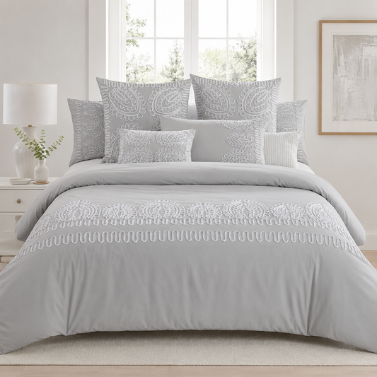 Johnson Home 7 Piece 300 Thread Count Fashion Bedding Set Ribbon Maze (King)