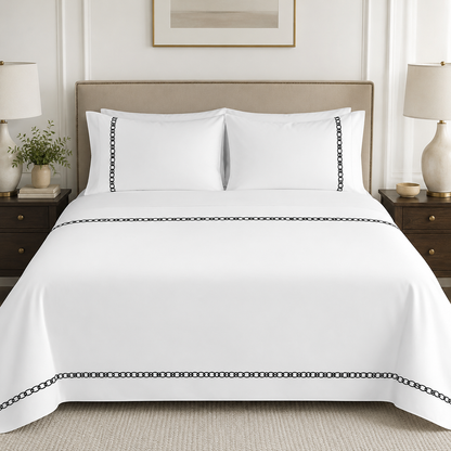 Johnson Home 300 Thread Count Egyptian Cotton Sheet Set – Soft Bedding Sheets with Embroidery Details