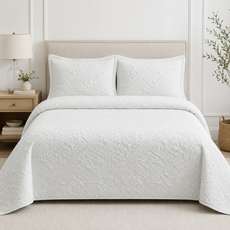 Ensemble de couvre-lits en coton Johnson Home, motif hexagonal persan, couleur ivoire