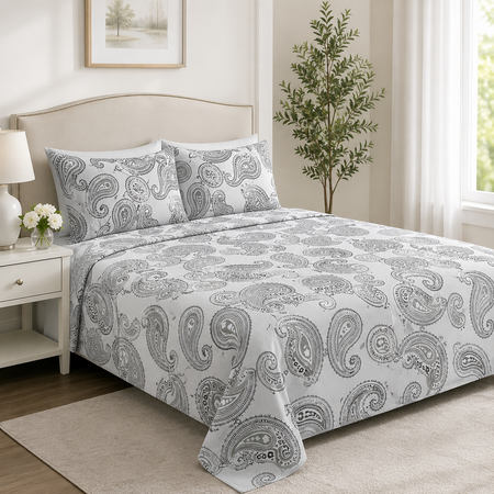 Ensemble de draps en coton biologique à motif cachemire (double)