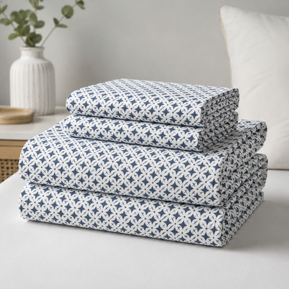 Johnson Home 200 Thread Count Organic Cotton Sheet Set – Indigo Tie Dye Soft & Breathable Bedding Sheets