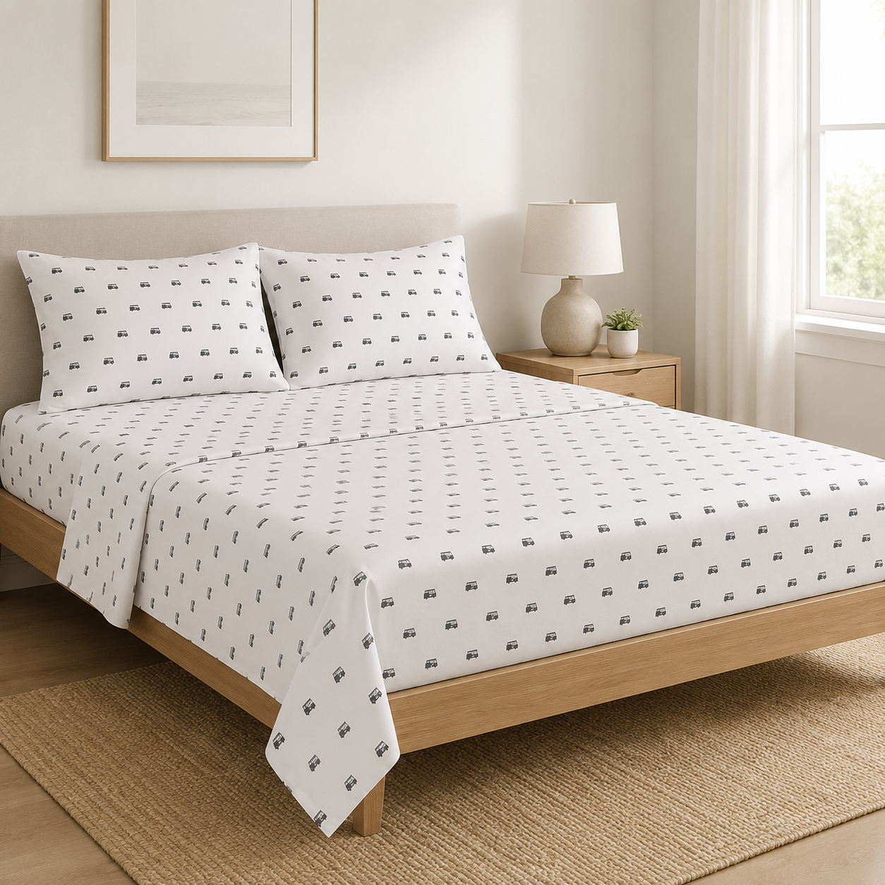 Parure de draps imprimés en coton 200 fils/pouce carré