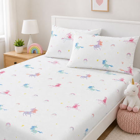 Parure de draps en flanelle épaisse 160 g/m² Johnson Home, motifs licornes multicolores 01 (Grand lit)