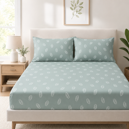 Johnson Home 200 Thread Count Spacious Leaves Bed Sheet Set – Soft Printed Bedding Sheets