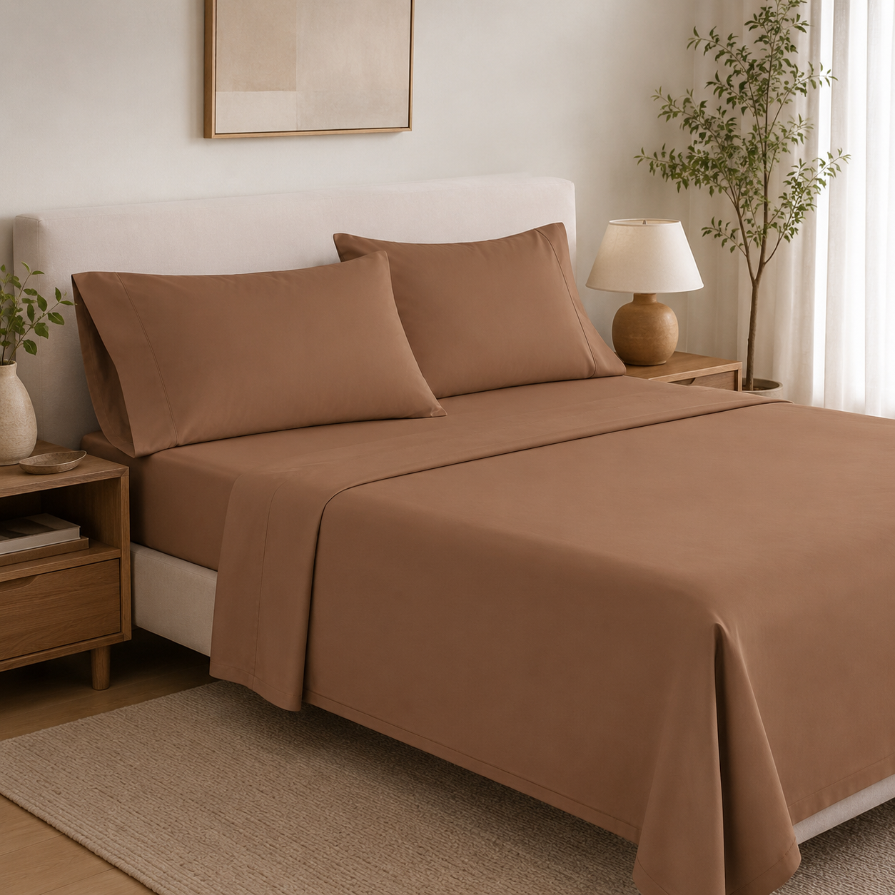 Parure de draps en coton égyptien 500 fils Johnson Home Camel (Deux places)