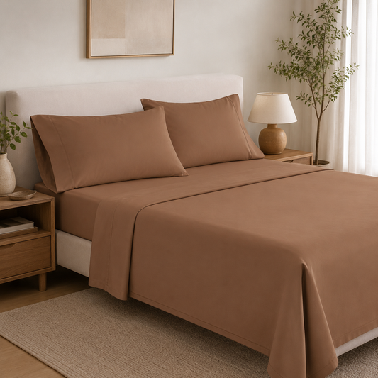 Parure de draps en coton égyptien 500 fils Johnson Home Camel (Deux places)