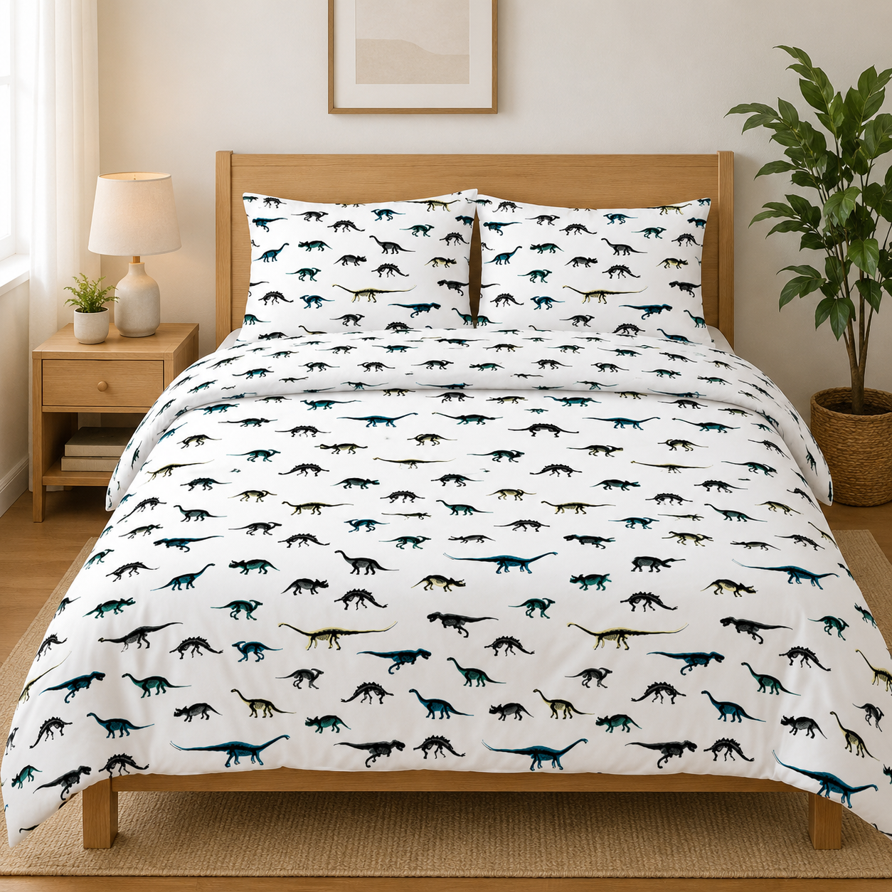 HABITAT Twin Duvet Cover – 200 Thread Count Organic Cotton, Black & White Dino Sketch Print