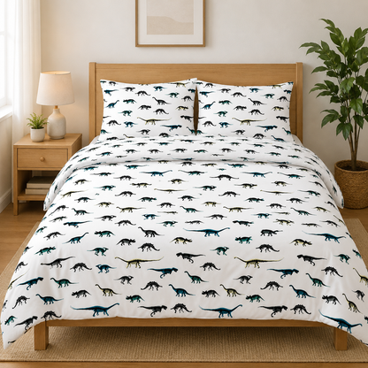 HABITAT Twin Duvet Cover – 200 Thread Count Organic Cotton, Black & White Dino Sketch Print