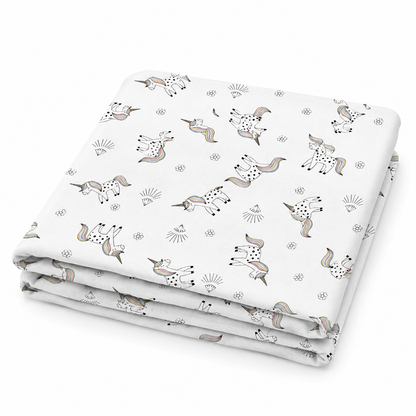 HABITAT Twin Duvet Cover – 200 Thread Count Organic Cotton, Black & White Unicorn & Diamond Shiny Stars Print