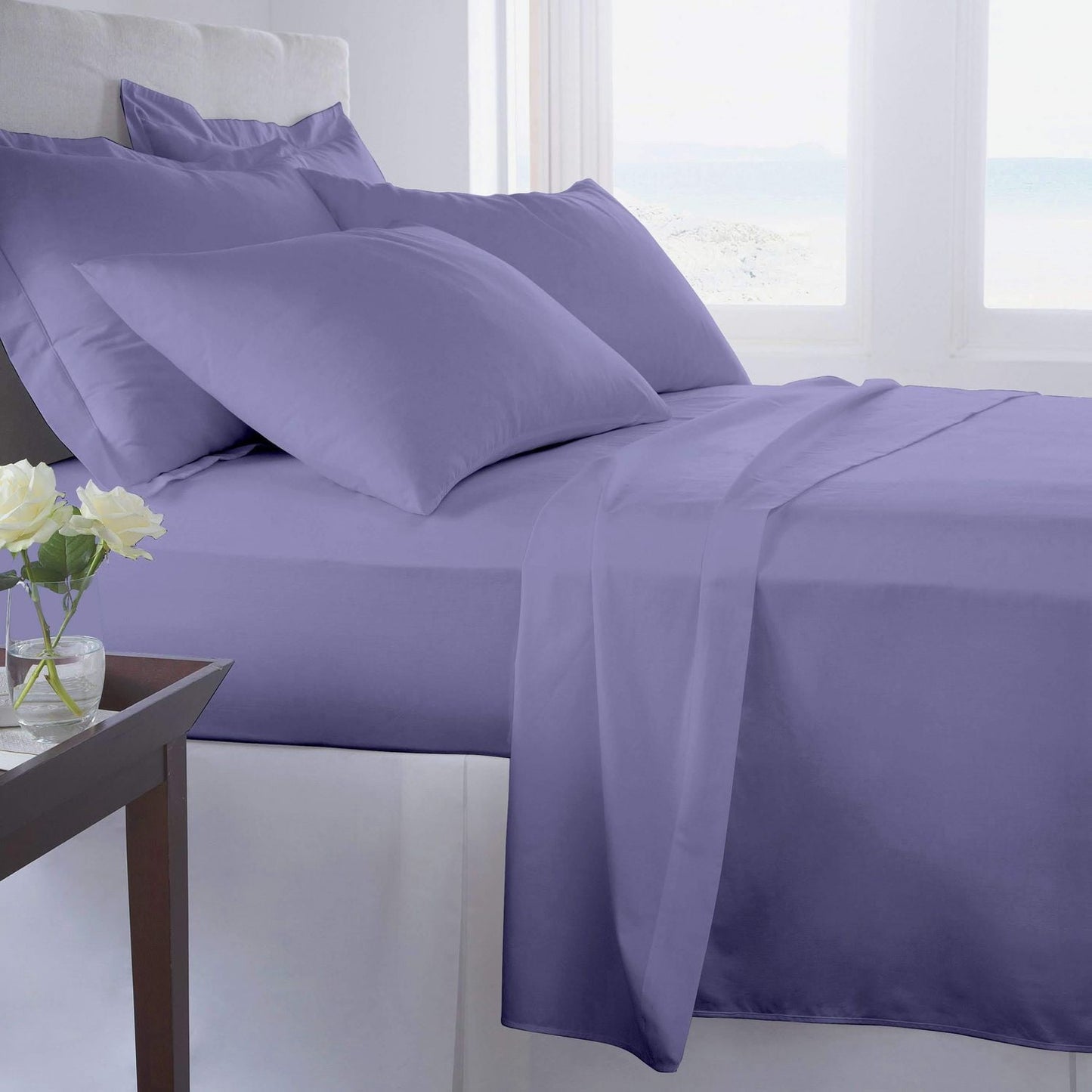 Johnson Home 500 Thread Count Cotton Sheet Set – King Size, Purple Soft & Breathable Bedding Sheets